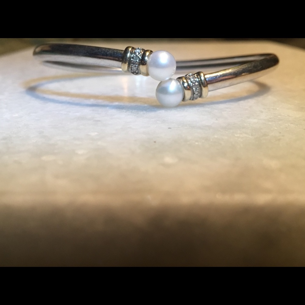 Sterling & 14k gold diamond & pearl bracelet